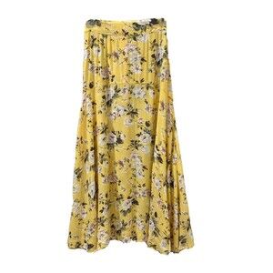 Faithfull The Brand Skirt Womens Size 4 Tie Waist Floral Maxi Pink Yellow Rose